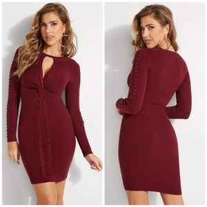 GUESS Women’s Twist Front Ramel Burgundy Sweater Dress - Size XXS, 00